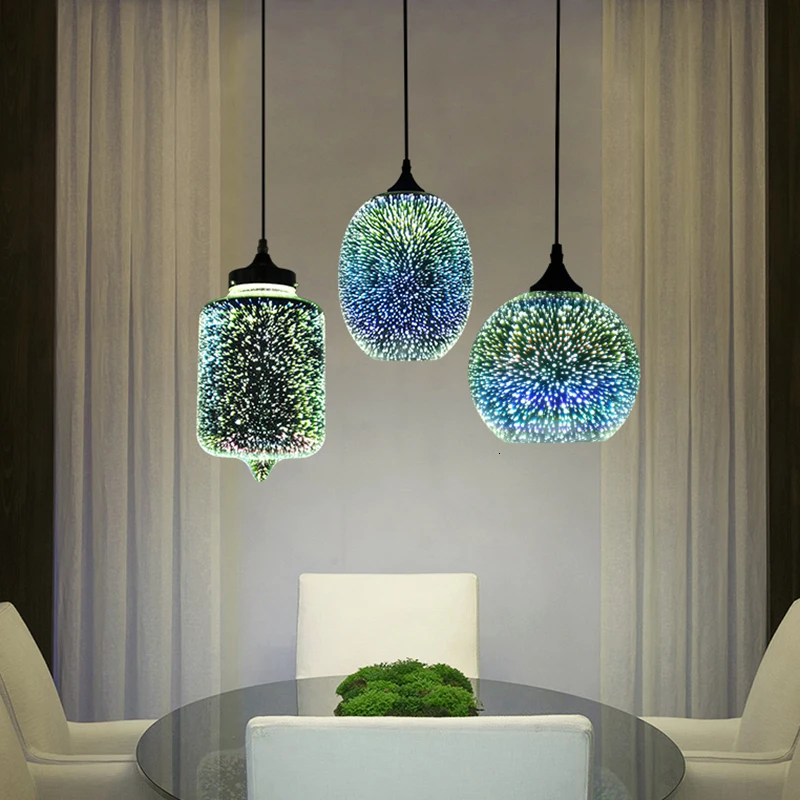 Modern 3D colorful romantic Starry sky hanging Glass shade Pendant Lamp Lights Fixture E27 for bedroom Restaurant living room images - 6