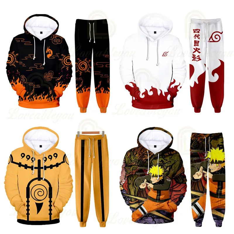 

Uzumaki Naruto 3D Tracksuit Sweatshirt and Sweatpants 2pcs/set Uchiha Sasuke Women Fleece Streetwear Hip Hop Sportswear Sets