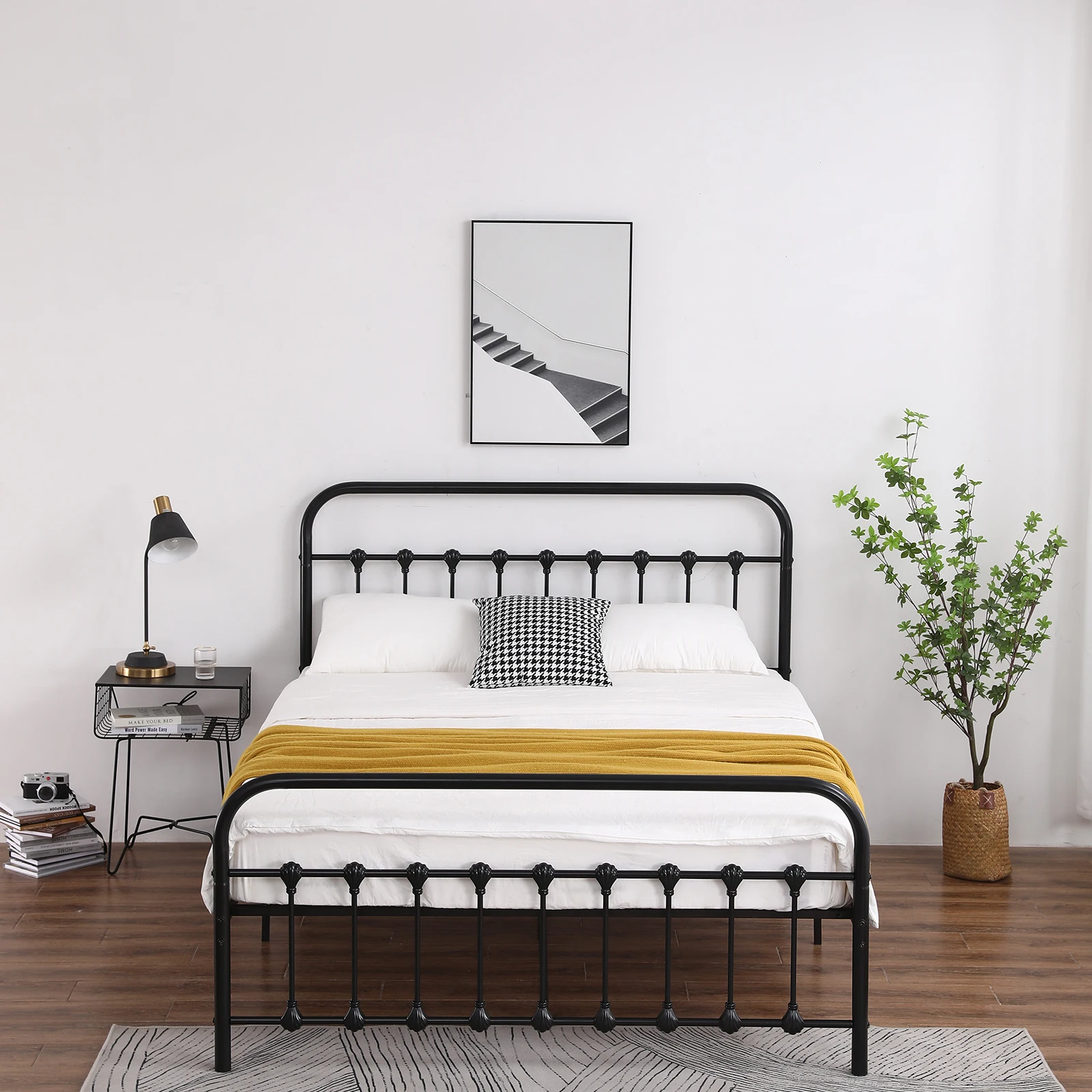 Bed Head&foot Tube With Shell Decoration Black [us-stock]