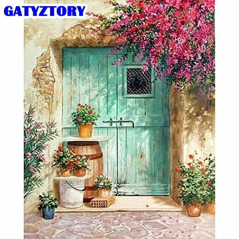 

GATYZTORY Diamond Painting Flower Door Landscape With Square/ Round Rhinestones Diamond Embroidery Cross Stitch Mosaic Home Deco