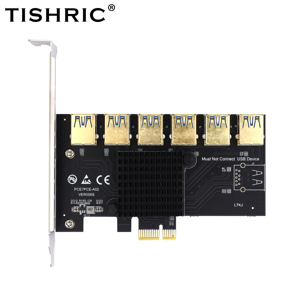 Адаптер мультипликатора TISHRIC PCI Express Райзер с 1 на 4/7 PCI-E PCIE USB 3 0 Hub 1X X16 адаптер