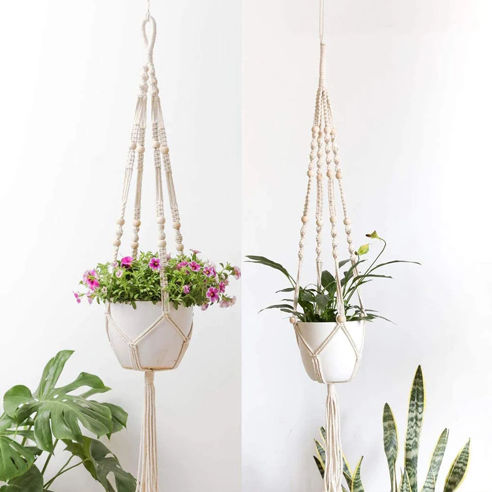 

Handmade Macrame Flower Pot Hanging Basket Knotted Rope Flowerpot Net Bag Horticultural Home Balcony Courtyard Garden Decor NEW