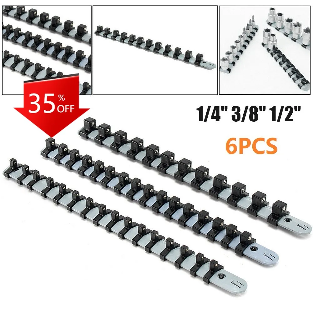 

6 шт./компл. пластиковый держатель для розеток, стойка для хранения, органайзер 1/4 3/8 1/2 дюймов для гаража и мастерской