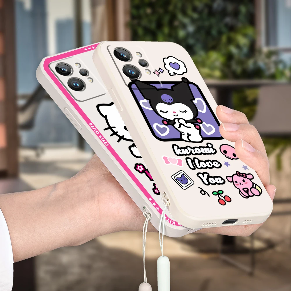 

Hello Kitty Sanrio Kulomi Liquid Rope Phone Case For OPPO Realme Q3S Q5i 50A 50i C21Y C11 GT Neo3 Neo2 9 9i 8 8i 7 Pro Plus