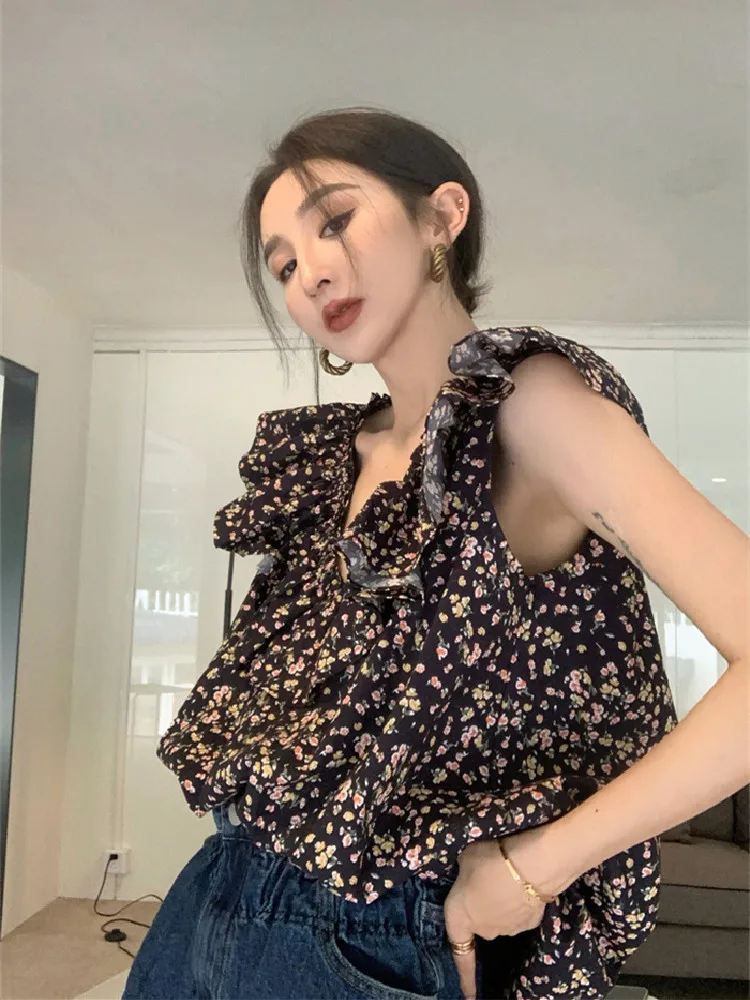 

Женская Свободная блузка с V-образным вырезом и оборками