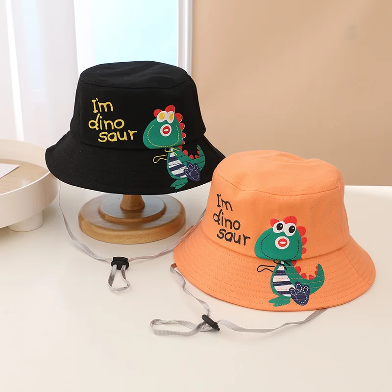 

Детская Панама с мультяшным динозавром, головной убор для мальчиков и девочек, регулируемая ветрозащитная шляпа от солнца, весна-лето