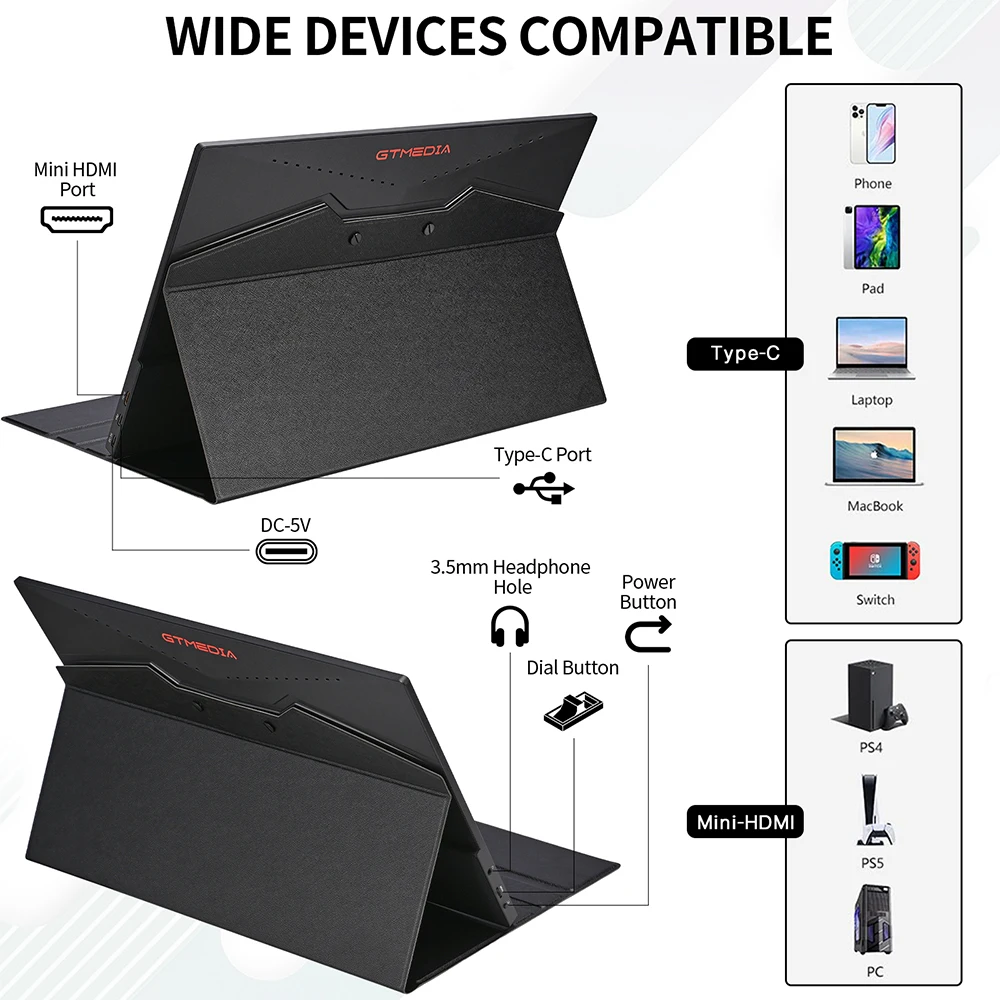 Портативный монитор GTMEDIA GAME MATE 173 для ПК игр 17 3 дюйма 2 5 K с Type C мини-HDMI дисплей