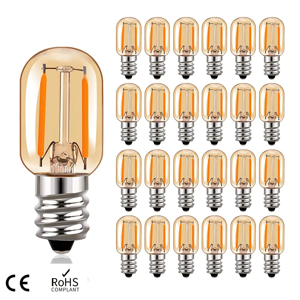 Vintage Edison E14 LED Light Bulb T22 1W Warm white 2200K E12 220V Dimmable Light Bulb Amber Glass Fridge Tube Light Bulb