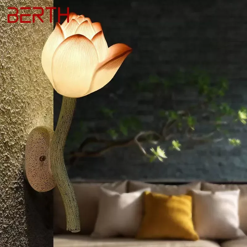 

BERTH Chinese Style Wall Lamp Art Lotus Wall Lamp Originality Living Room Bedroom Tea Room Corridor Decorative corative Light