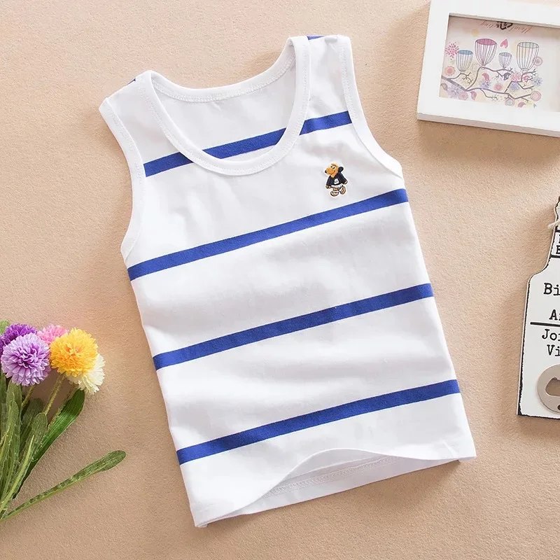 

Детский хлопковый жилет, удобный освежающий дышащий жилет в полоску для мальчиков и девочек, летняя майка для малышей