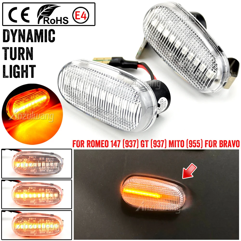 

For Alfa Romeo Mito 955 147 GT 937 Fiat Bravo 2 Dynamic LED Side Marker Lights Arrow Turn Signal Flashing Blinker Lamp 2Pcs