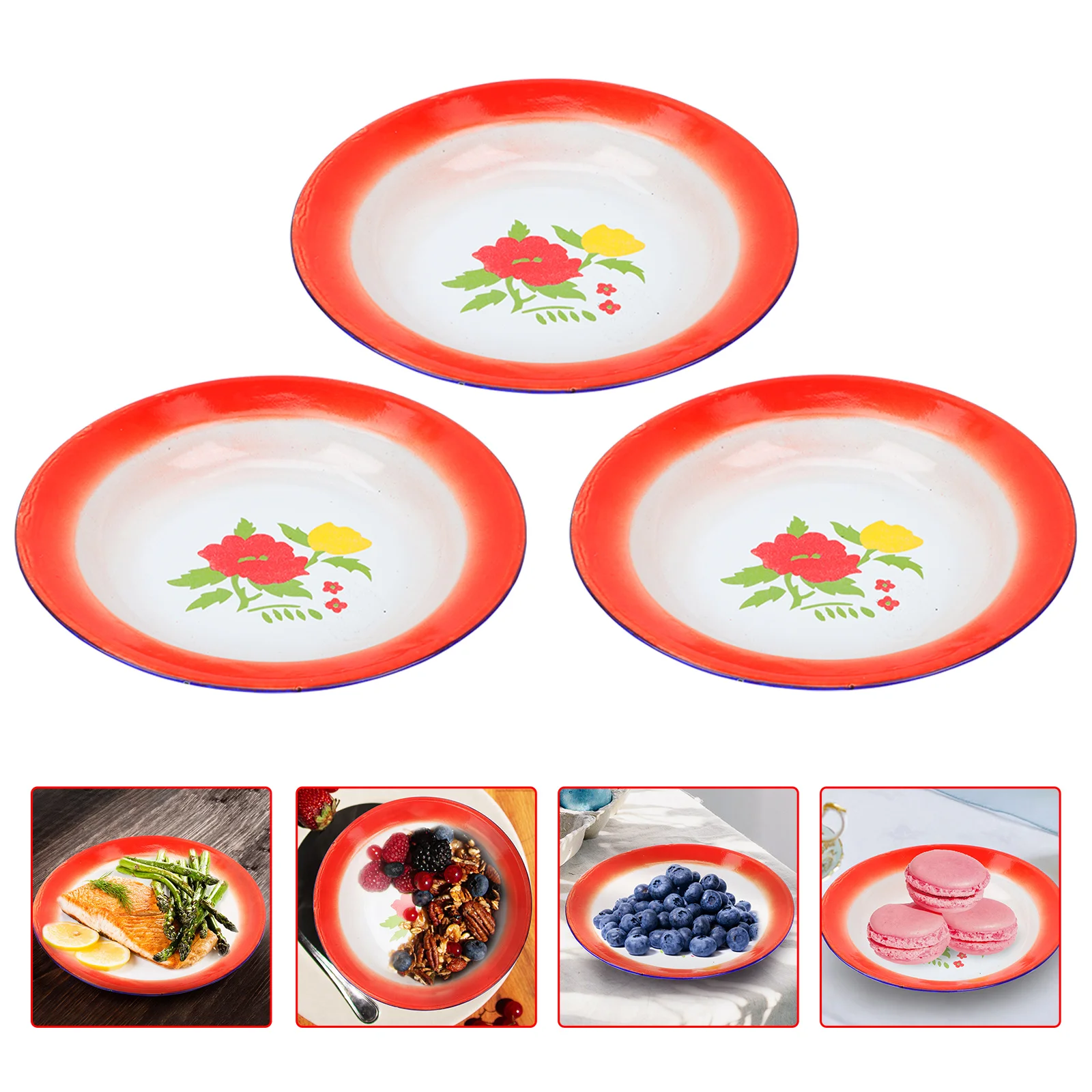 

Plate Enamel Serving Plates Dish Tray Bowl Enamelware Plattersnack Salad Fruit Camping Chinese Appetizer Metal Dinner Dishes