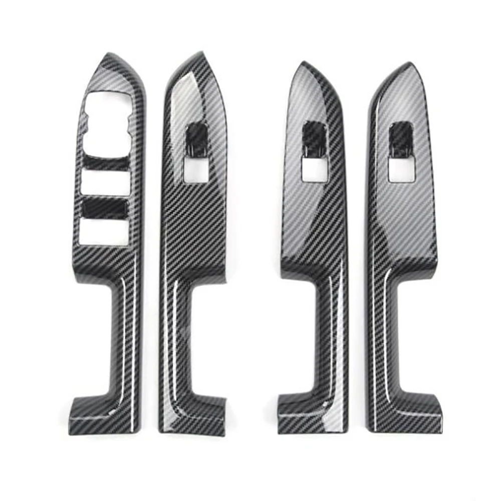 

For Ford Bronco 2021 Car Door Window Lift Switch Cover Trim Frame Decorator Sticker Accessories, Bright Carbon Fiber ABS