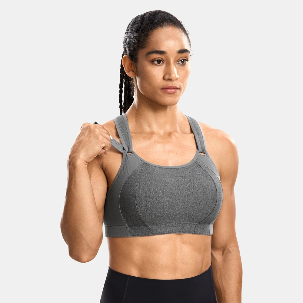 SYROKAN Sports Bra Front Adjustable High Impact Support  Lightly Padded Wireless Racerback Workout Running Brassiere Tops Bras