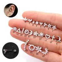 1piece unusual piercing love heart stud earrings for women jewelry diameter 1 2mm moon star cross zircon earrings ear cuff