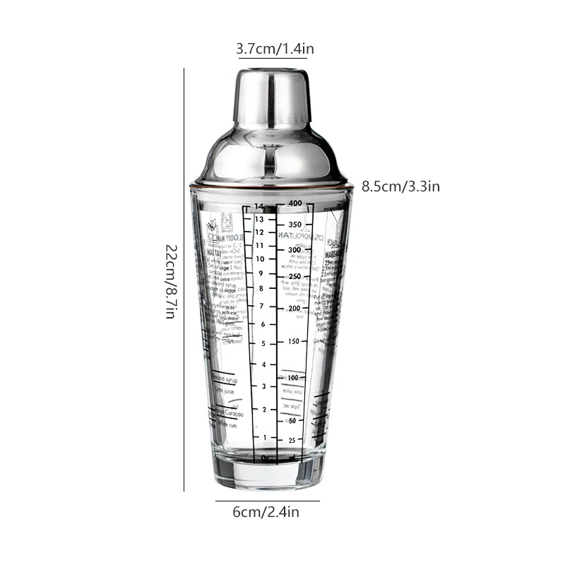 400ml Cocktail Shaker Stainless Steel Glass Bottle with Measurement Bar Supplies Creative Transparent Bottler Bar Cocktail Shake images - 6