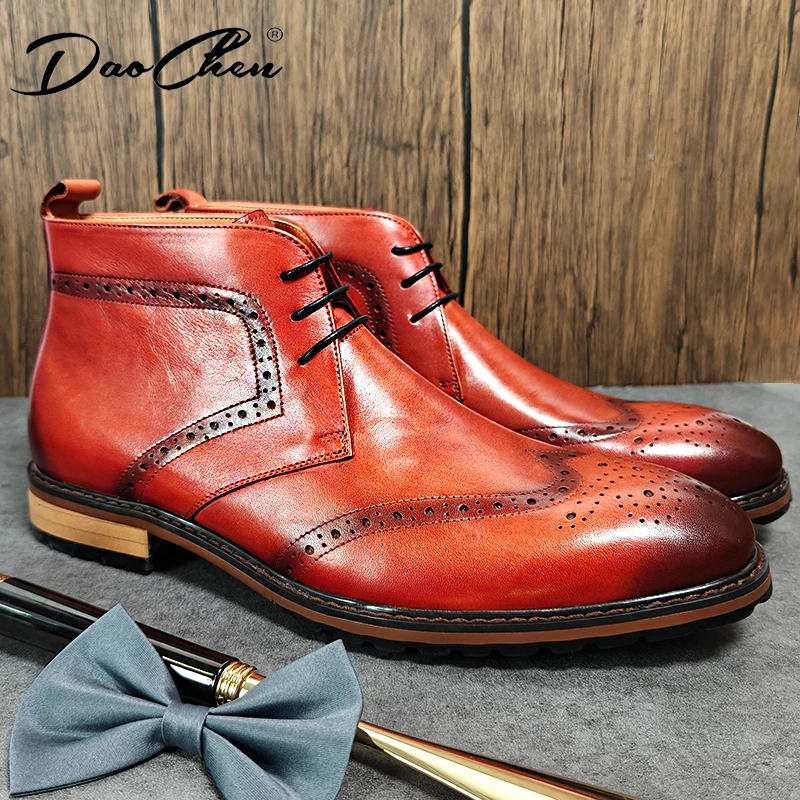 Роскошные Брендовые мужские Ботильоны коричневые Модные Повседневные