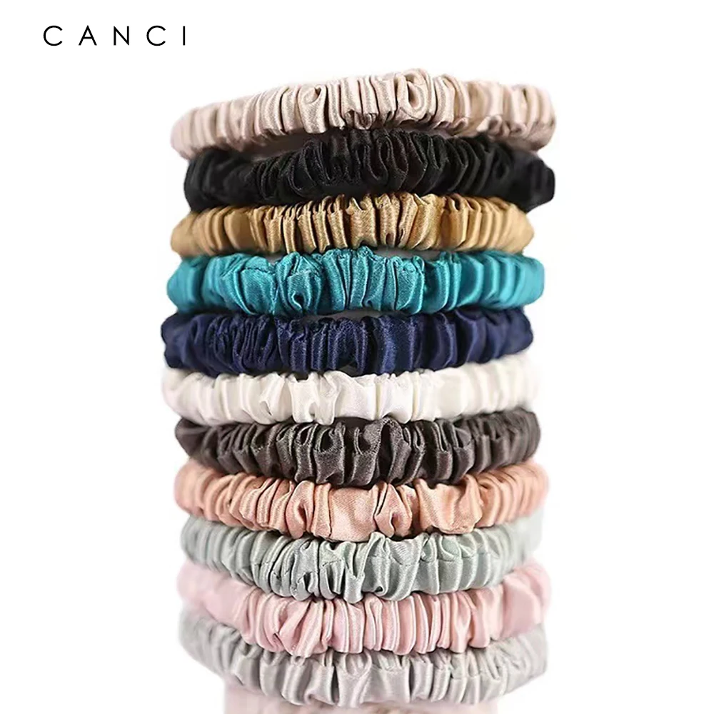

100% Real Mulberry Silk Scrunchies 1CM Ropes Elastics Hair Ties Bands Skinnies Ponytail Holders Women Girls Hair Accessories