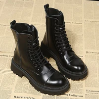 black martin boots womens cow leather shoes platform chunky boots lace up ankle boots winter autumn zip shoes brand 2022