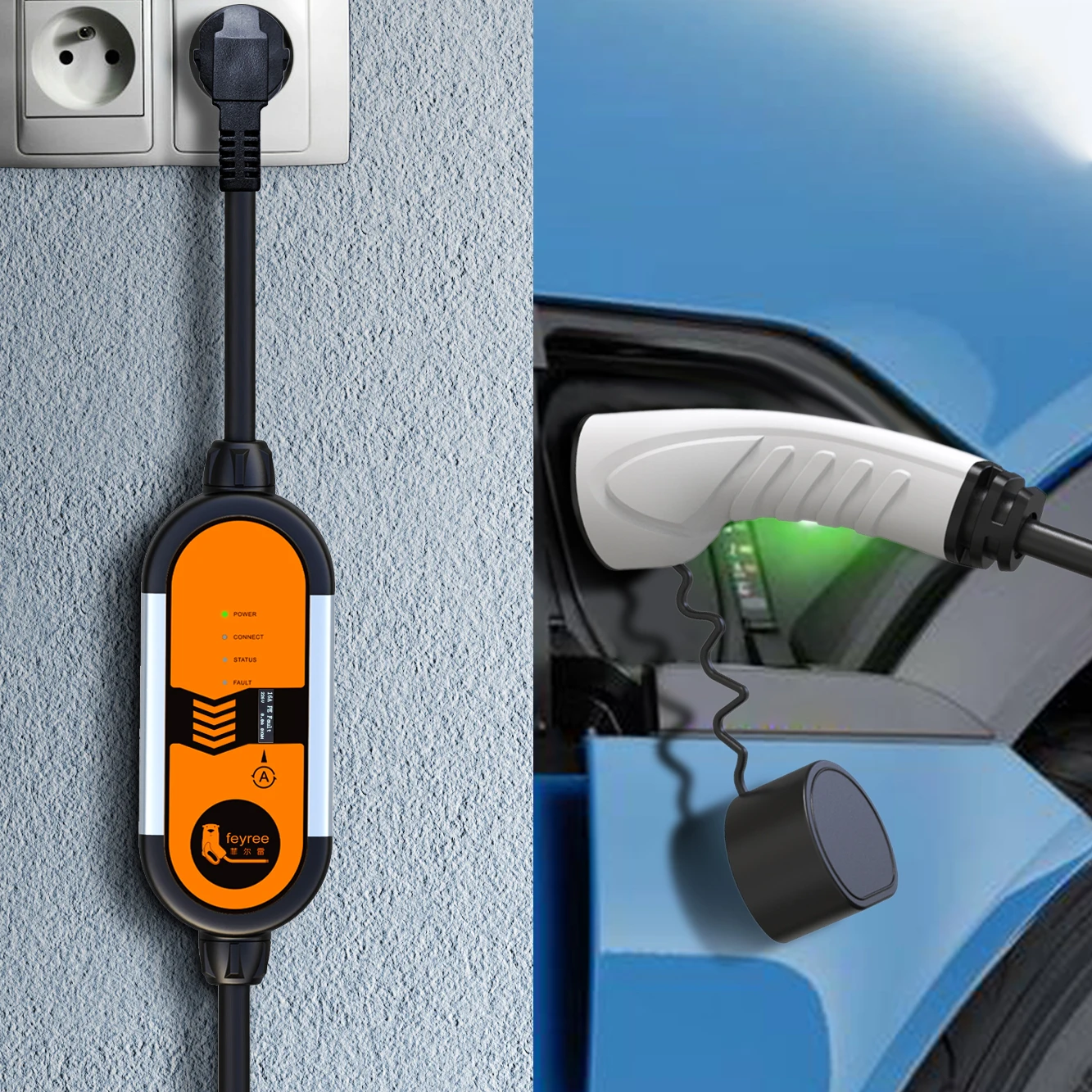 feyree portable ev charger type2 iec62196 2 16a evse charging cable type1 sae j1772 eu plug controller wallbox for electric car free global shipping