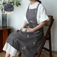 gerring 2022 new korean embroidered apron cotton linen waterproof strap apron with pockets breathable flower shop work apron