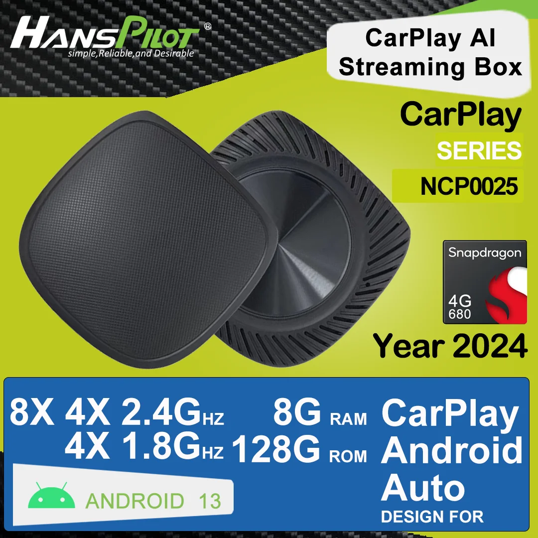

NCP0025 HansPilot CarPlay Ai TV Box Android 13 беспроводной CarPlay Android Авто 4G LTE потоковая коробка