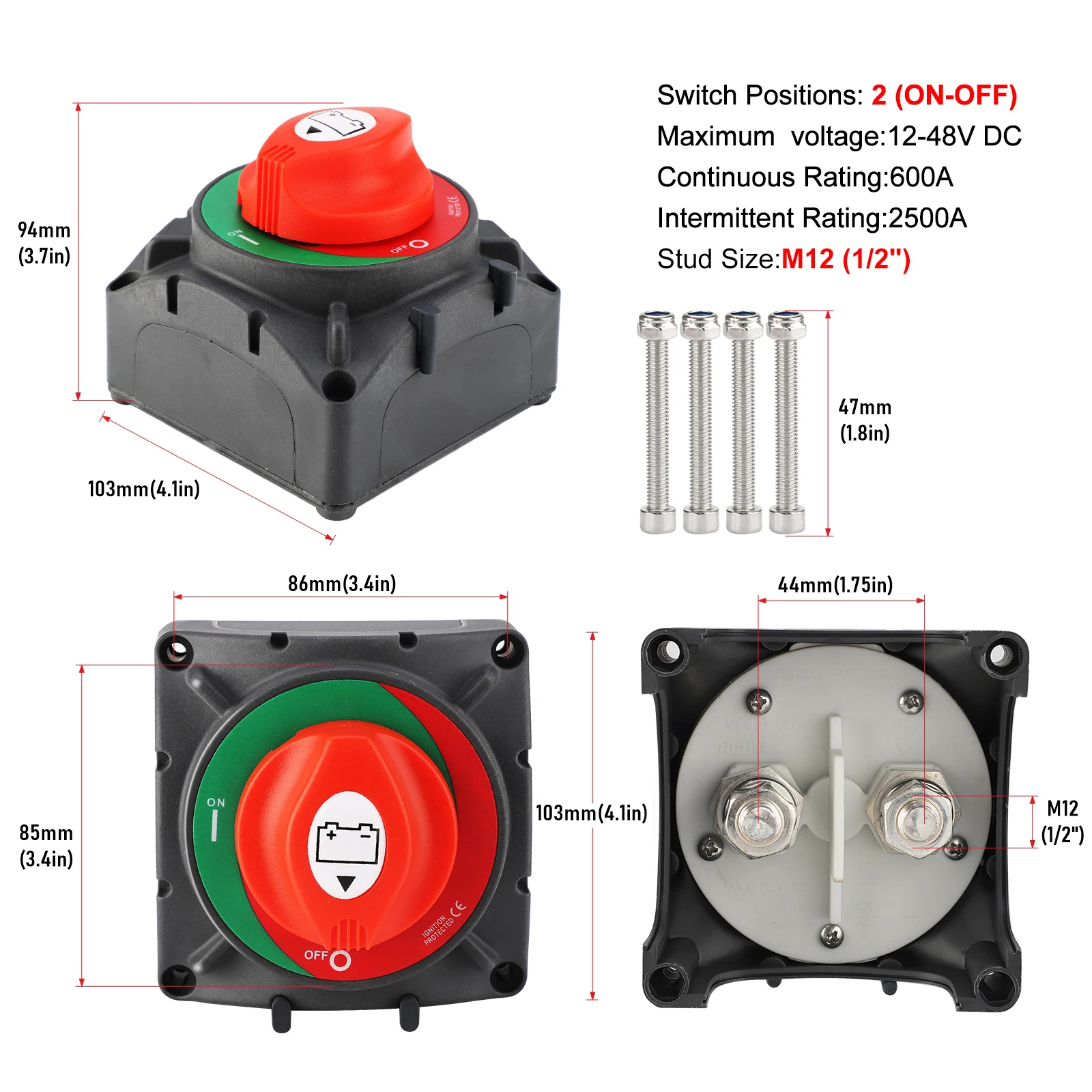 

Выключатель-разъединитель 200А 300А 600А для автомобильных аккумуляторов 12В, изолятор аккумулятора, переключатель 12В на 2 и 4 позиции, для лодочных аккумуляторов 24В
