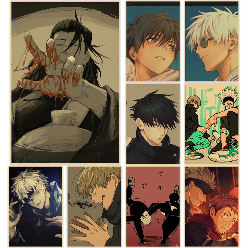 

Jujutsu Kaisen Poster Painting Gojo Satoru Kraft Paper Fushiguro Megumi Wall Art Anime Print Vintage Pictures Living Room Decor