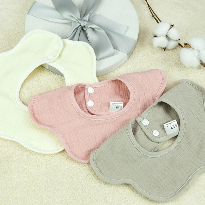 

360 Degree Rotation Burp Cloth Solid Color Baby Flower Shape Feeding Bib Pure Cotton Saliva Towel Breathable Apron for Newborn