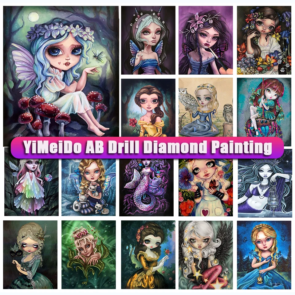 

YIMEIDO DIY AB алмазная живопись с большими глазами, девушка, сумка на молнии, полная Алмазная вышивка, мультфильм, искусство мозаики, декор для гостиной