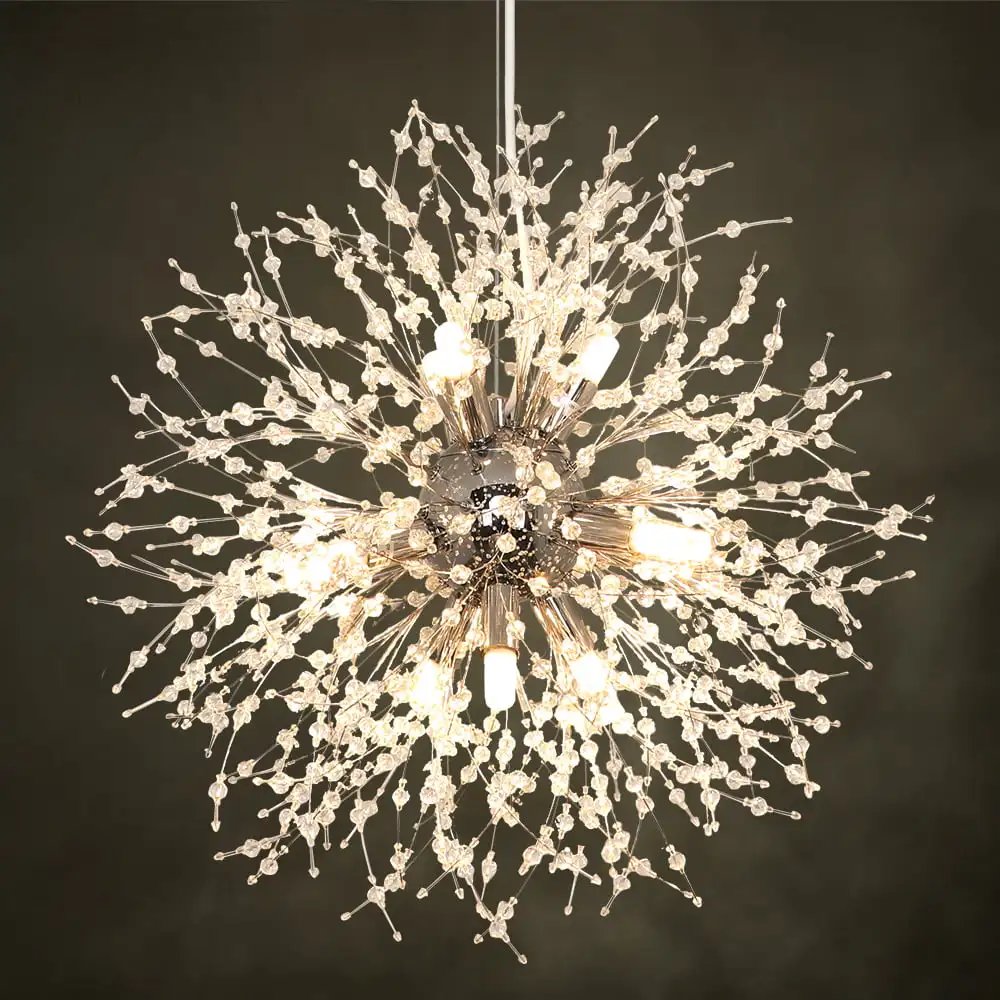 

Chandeliers Crystal Pendant Light Fixture,Modern Chrome Dandelion Hanging Light,9-Light for Living Room,Dining Room,Kitchen Isla