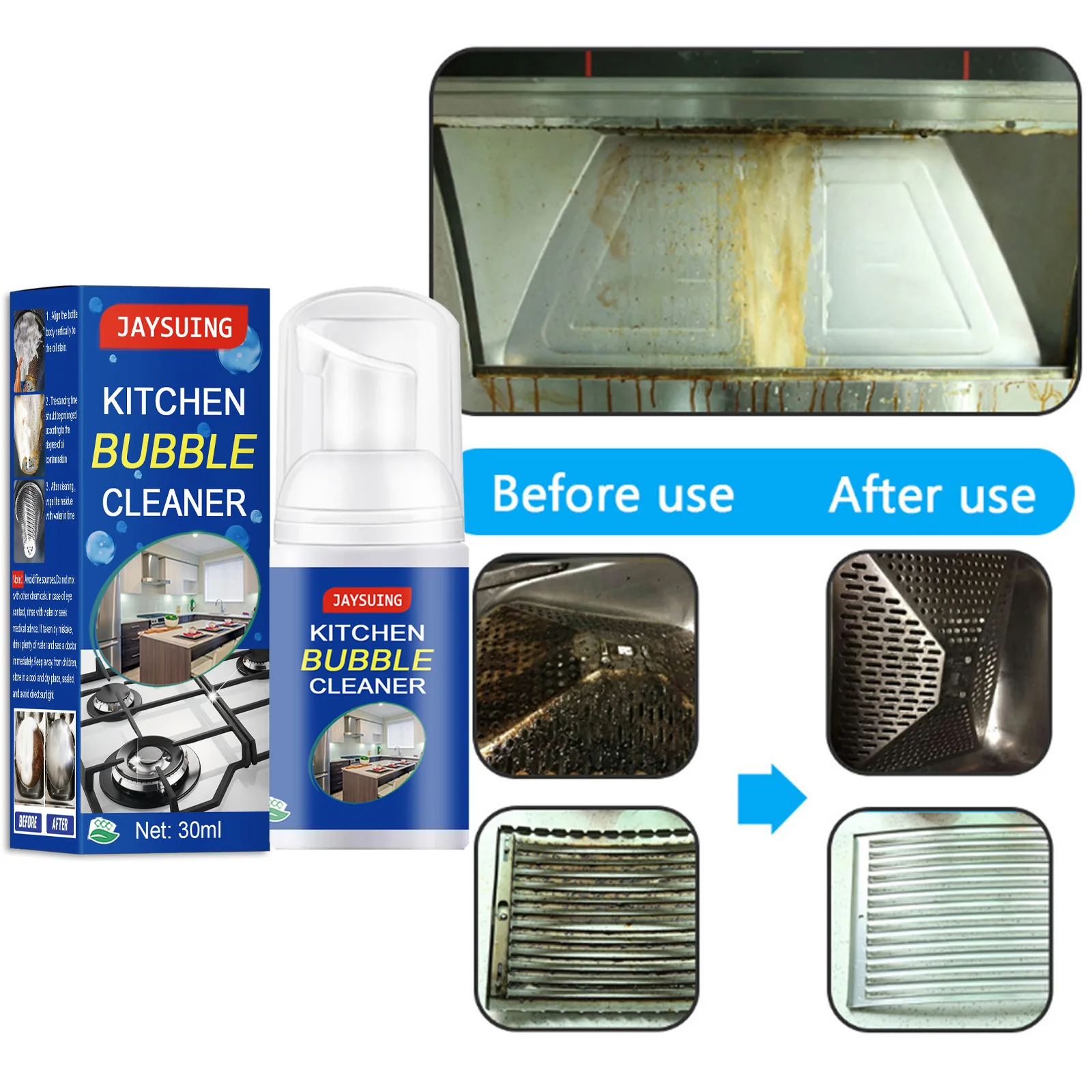 

30ml Grease Cleaning Rust Remover Multifunctional Foam Cleaner Kitchen Household Dirt Oil Cleaning Bubble Spray Washing Kitchen