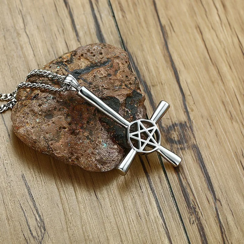 Сатанинское мужское ожерелье перевернутый перевёрнутый крест кулон пентаграмма
