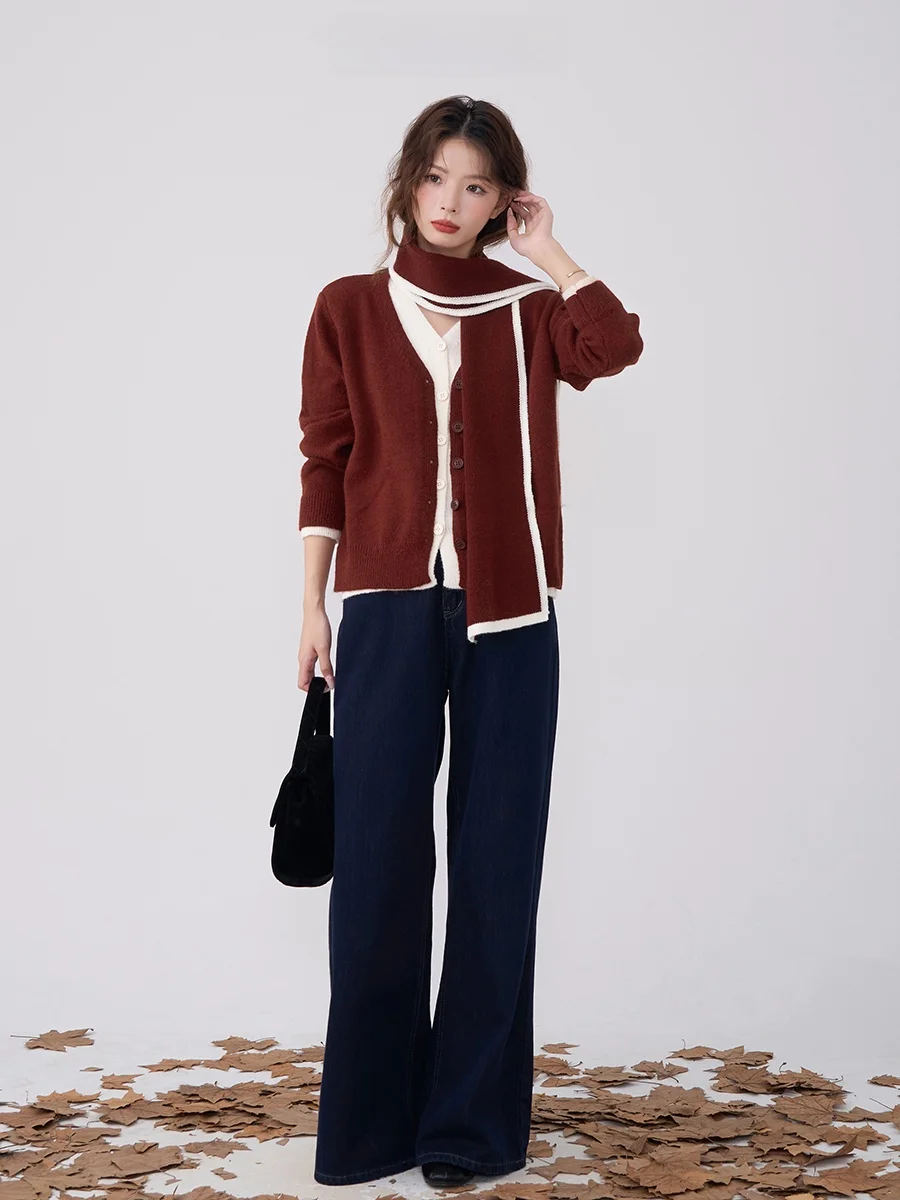 Hanada Showcase Htmeme October Sea контрастного цвета с v-образным вырезом искусственный вязаный