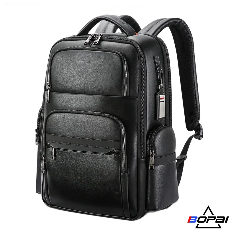 Men Genuine Leather Backpack Fashion Business Travel Cowhide
