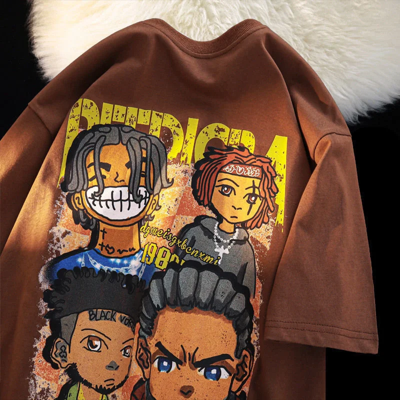 

Oversized Men's Clothing T-Shirt Camiseta Hombr Cotton American Retro Short Sleeve Camisetas Anime For Men Y2k Clothes Easy