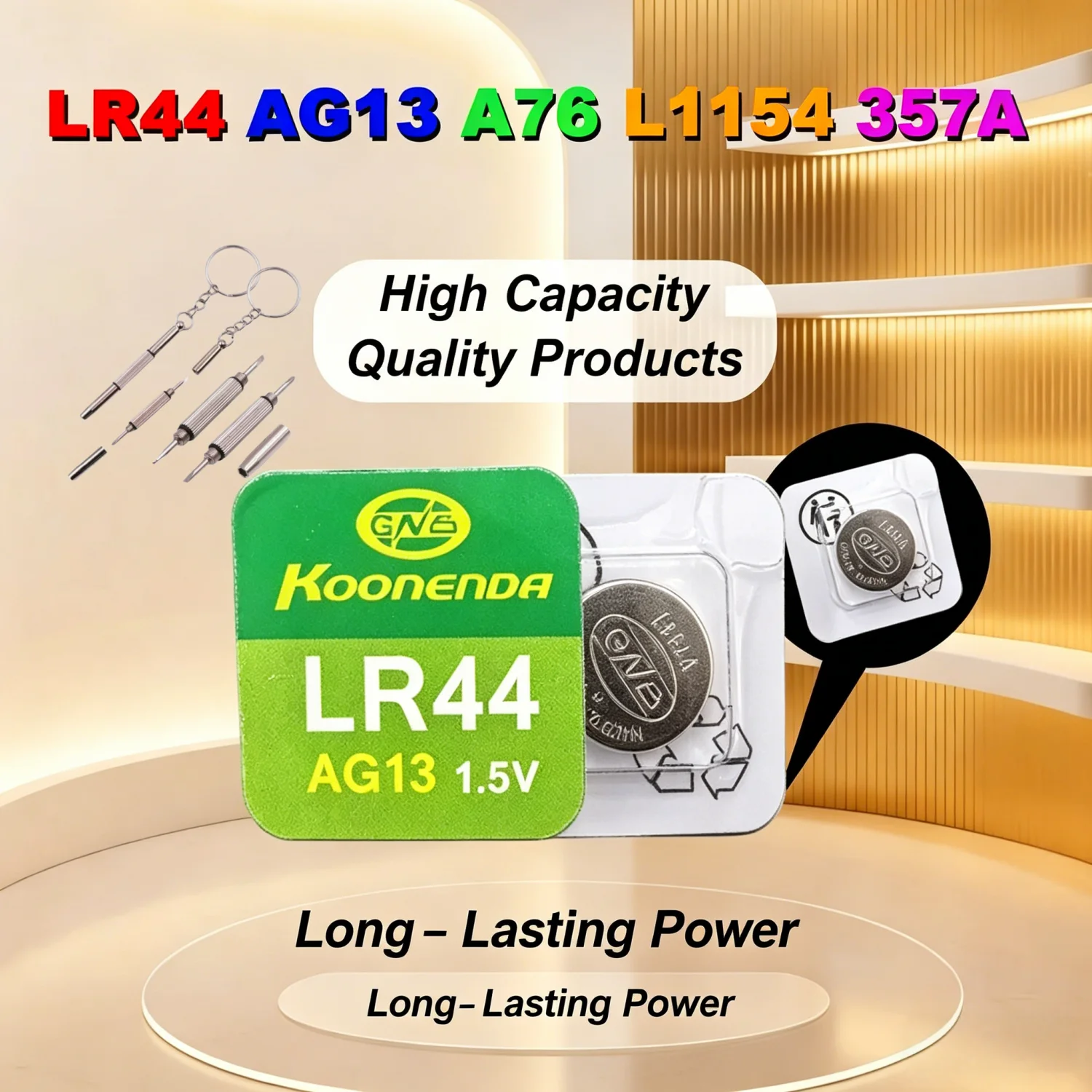 Фото Батарейка-таблетка LR44 1.5V 160mAH AG13 A76 357 303 SR44W, щелочная, для часов, игрушек, весов, термометров, AG 13 №1