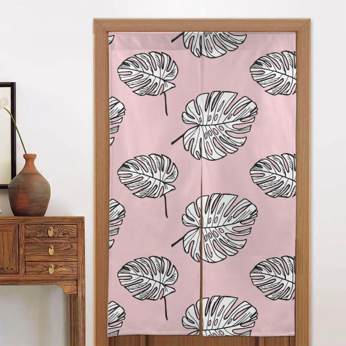 

Monstera Japanese Door Curtain Tropical Separate Tapestry Cotton Linen Decorative Curtain Panels for Home Bathroom Decorations