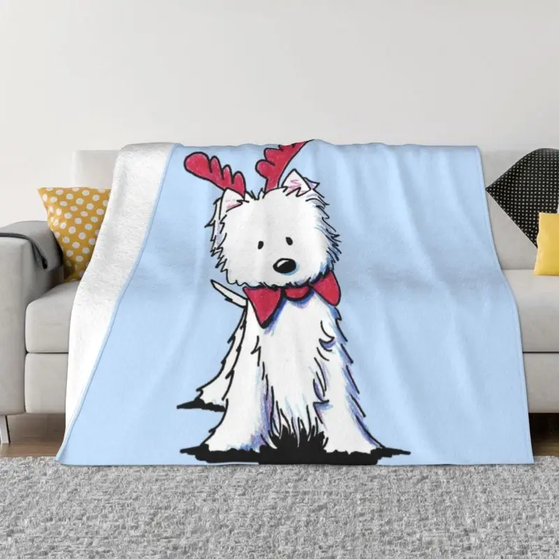 

Dog Cartoon Blankets Breathable Flannel Autumn West Highland White Terrier Throw Blanket for Sofa Home Bed Westie And Wine Funny
