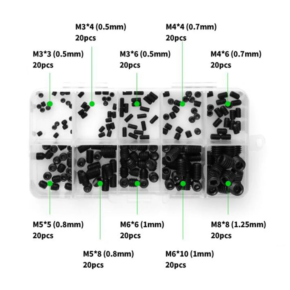 

200 pcs/box 12.9 Class Allen Head Socket Hex Set Grub Screw Accessories