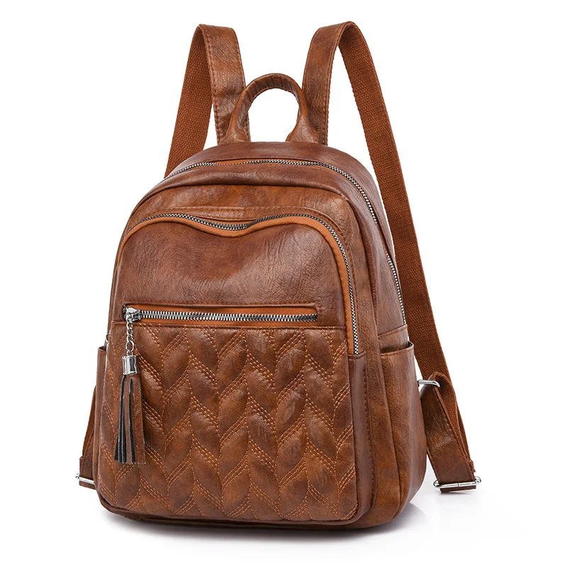 

Pu Leather Backpack Large Capacity Schoolbag For Teenager Fashion Women's Backpack Travel Backpack Solid Color Book Bag