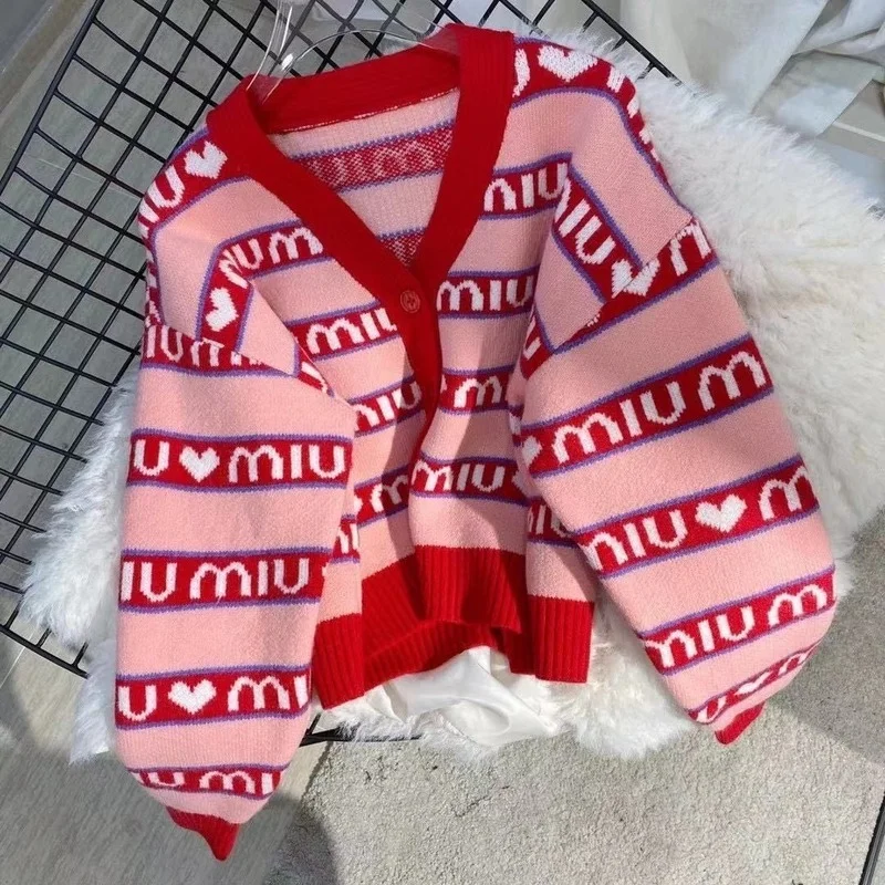 Женский вязаный кардиган жаккардовый свитер y2k Осень-зима свободный короткий