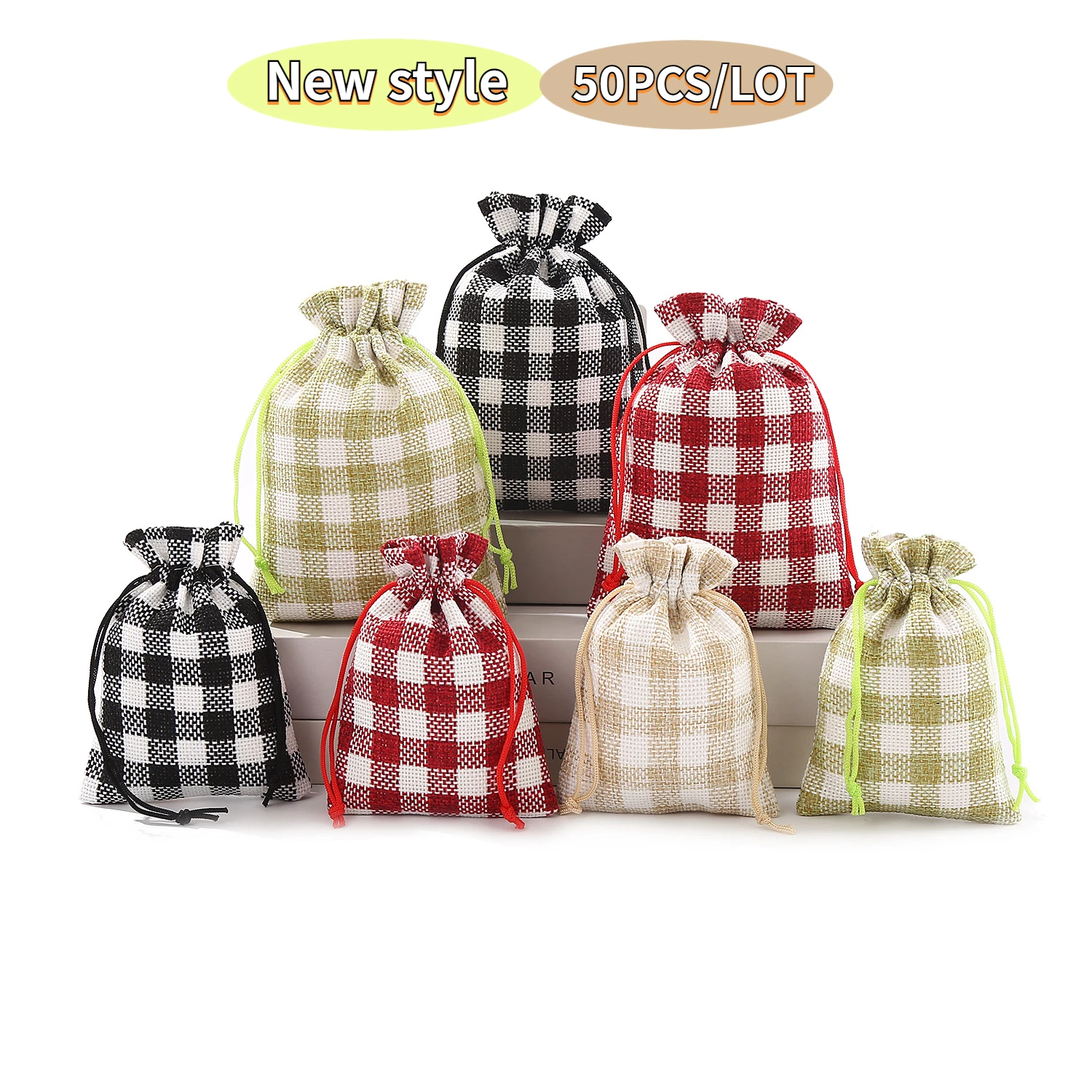 

New Style 50Pcs/Lot Gift Bag with Grid Decoration, Perfect for Christmas Candy and Gifts packaging gift bags 10*14cm 13*18cm