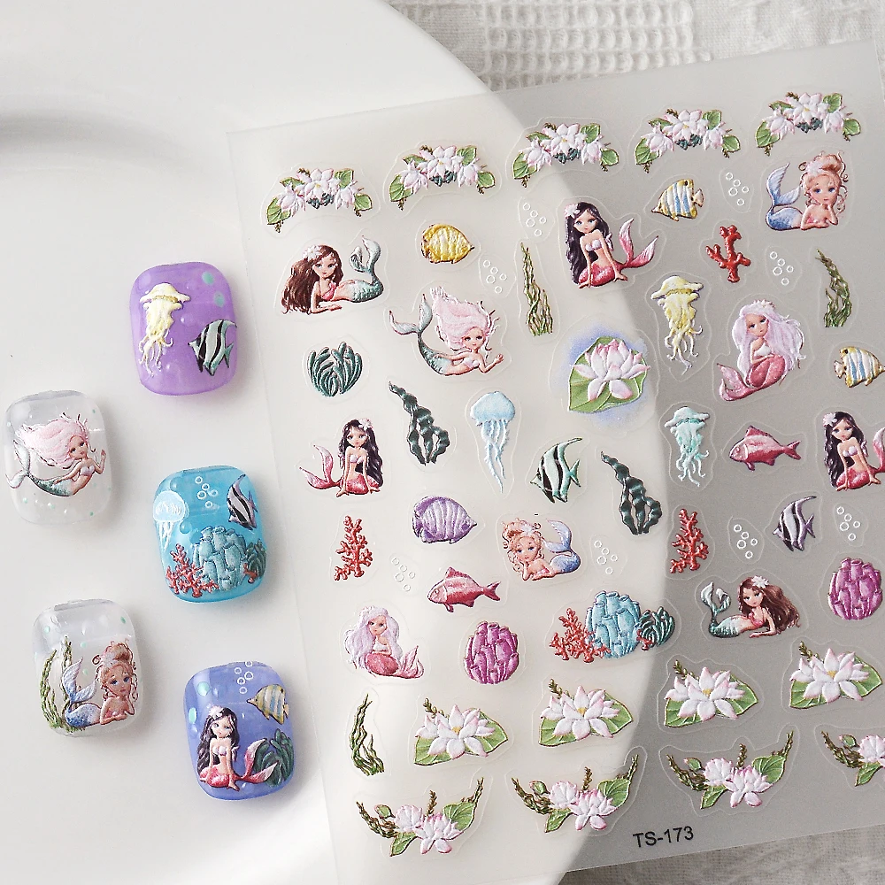 

Наклейки для ногтей TS-174 Mermaid 5D, переводные наклейки, слайдер для ногтей, нажимные наклейки для ногтей