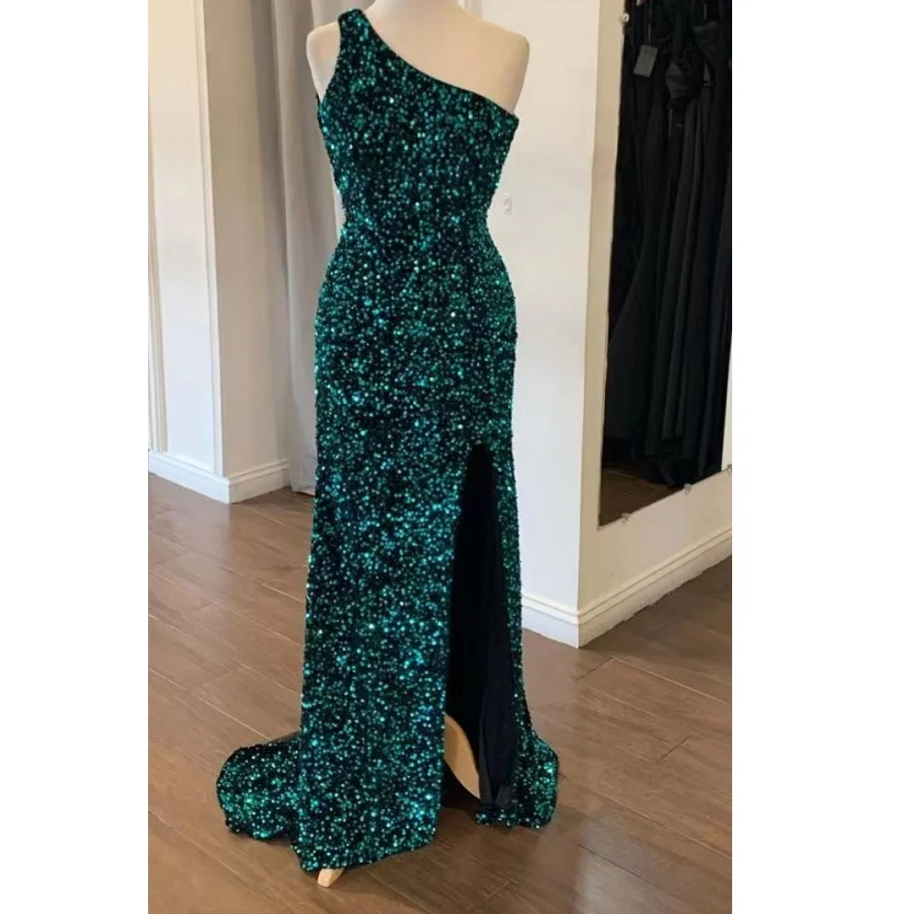 

Muloong One-shoulder Sweep Train Sequins Women Luxury Party Dress 2023