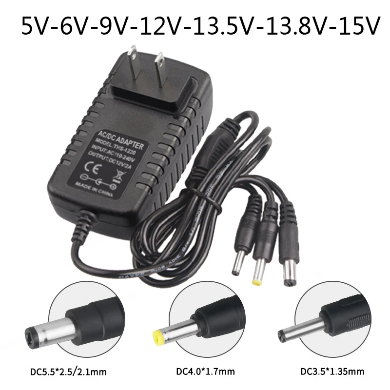 

5V 6V 9V 12V 13.5V 13.8V 15V AC DC Adaptor Power Supply Adapter Three Output Converter 5.5*2.1mm(2.5mm) 4.0*1.7mm 3.5*1.35mm