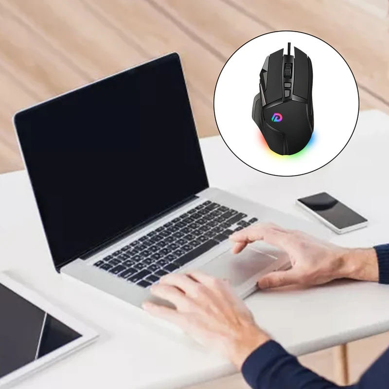 Изысканная игровая мышь компьютерная с цветным освещением USB-приемник 6 уровней