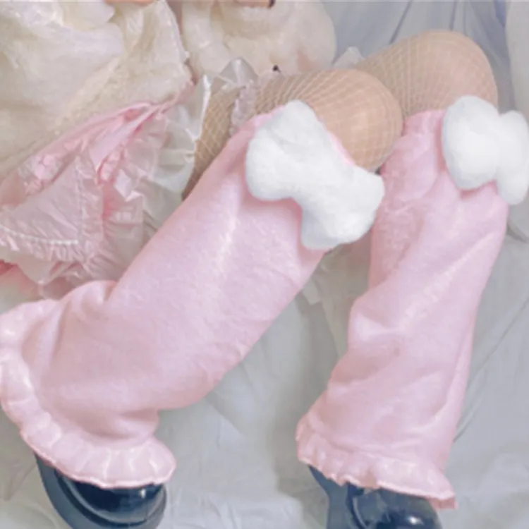Japanese Harajuku Women Leg Warmers Solid Color Plush Over Knee Socks Girls Sweet Ruffles Leg Socks Winter Velvet Foot Warmer