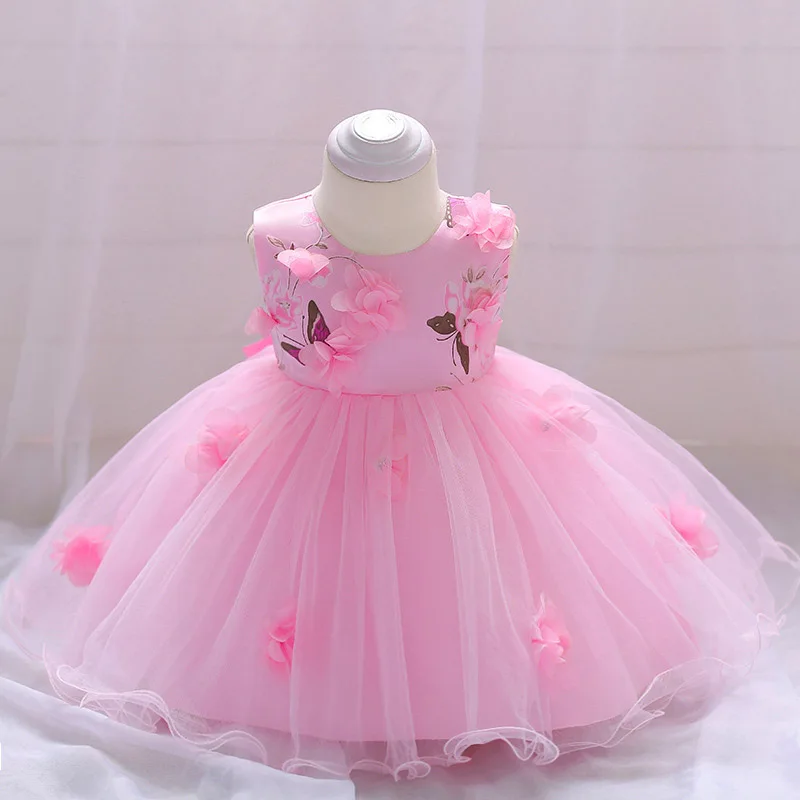 

Little Baby Girls Birthday Dress With Belt Appliques Girls Cute Flower Evening Party Gown Dress