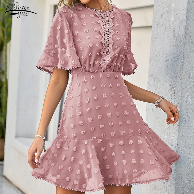 

Новинка, кружевное вечернее платье с вырезами, женские вечерние платья с коротким рукавом, Летнее мини-платье для женщин, одежда с круглым в...